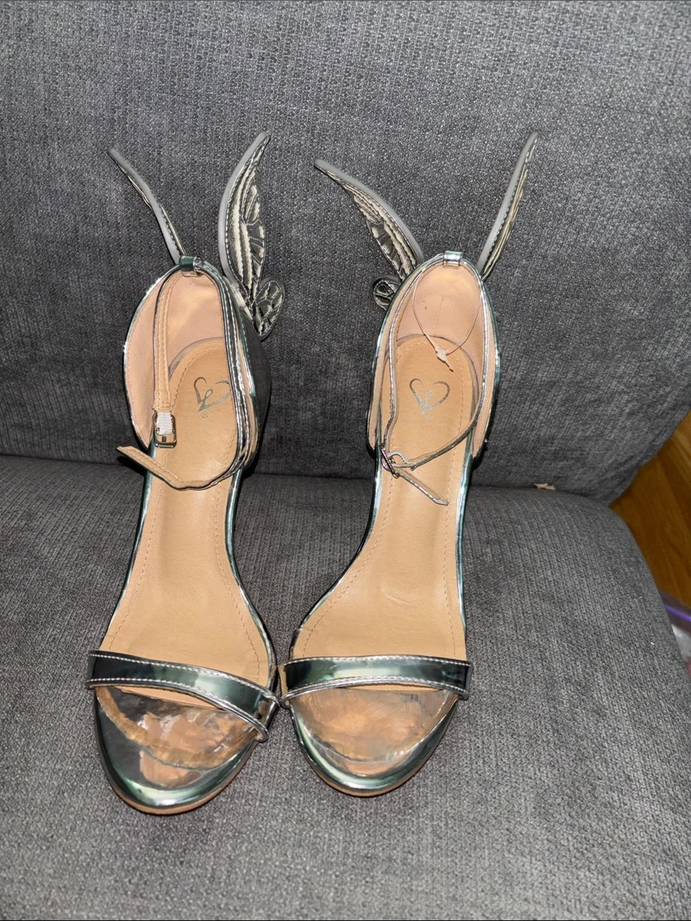 Windsor Silver Butterfly Wing Stiletto Heels - Women's Dress Sandals 7 EUC